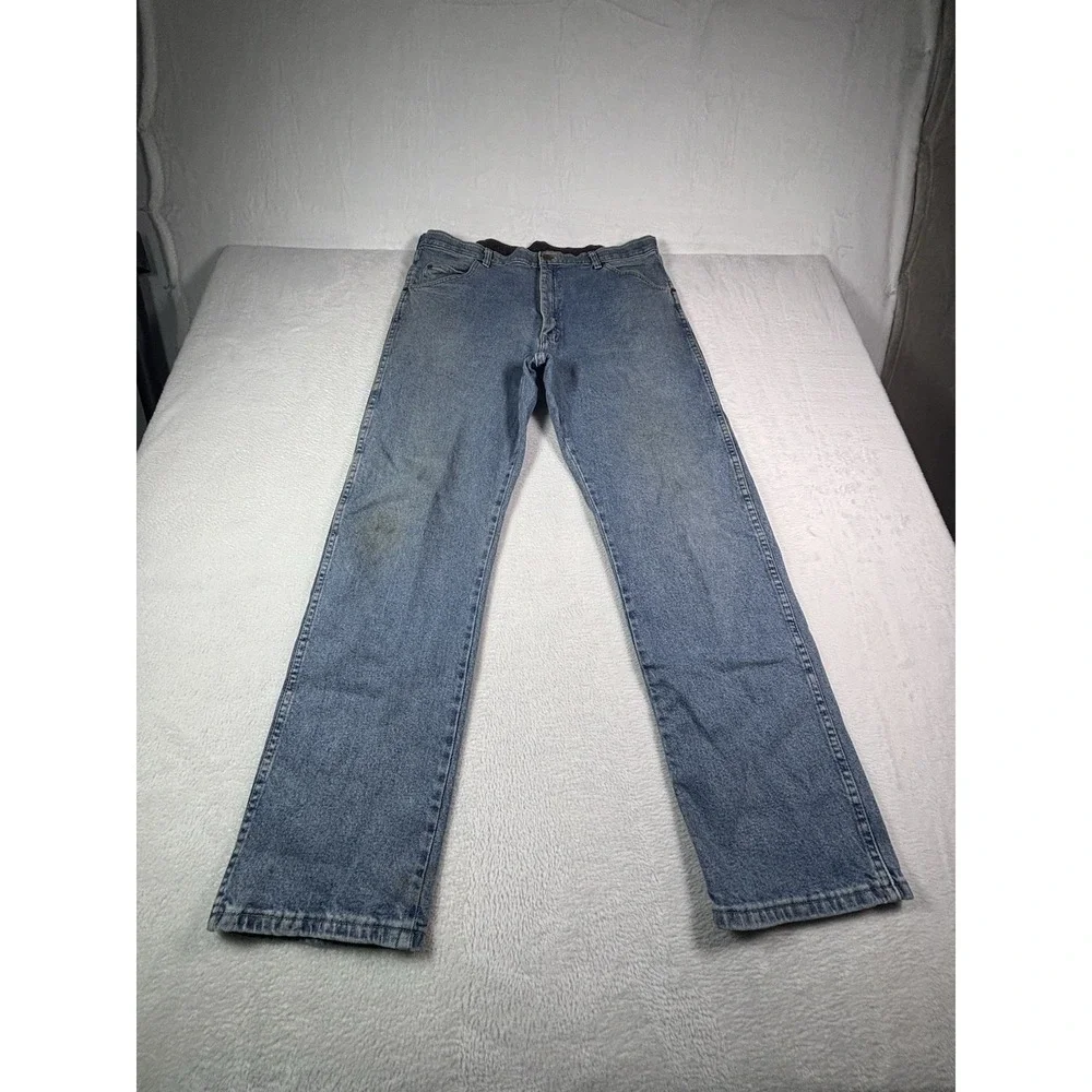 Wrangler Jeans Mens 38x32 Blue Relaxed Fit Straight Leg Premium Denim 97601VR